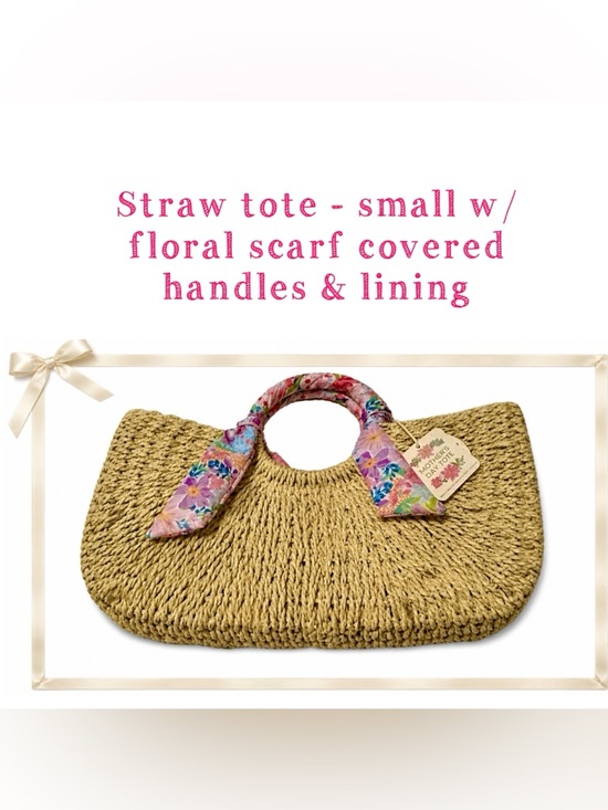 Highline bedding co Handbags - Tote - straw - scarf wrapped handles - small 15.5x3x8. Cute & perfect New NWT